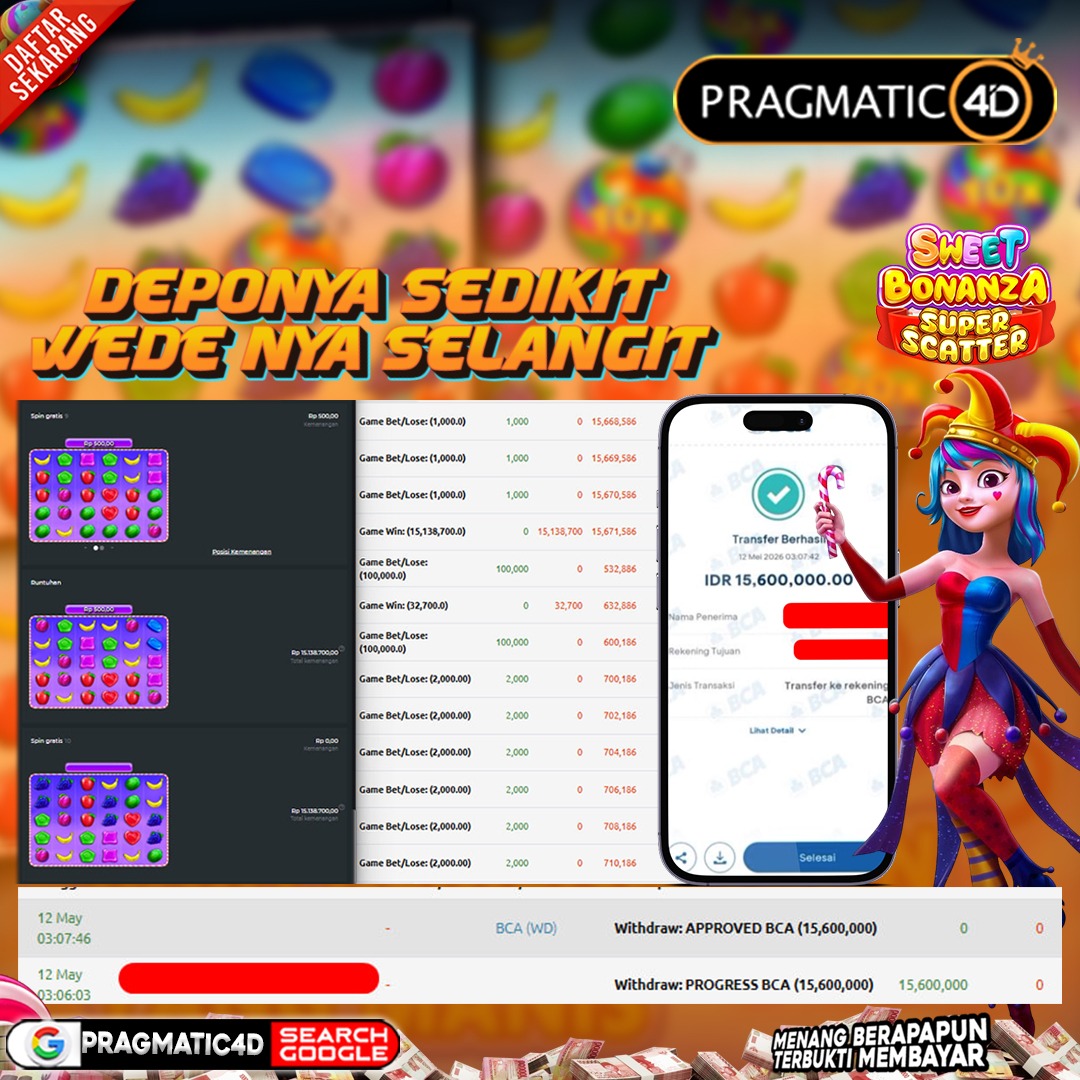 BUKTI KEMENANGAN MEMBER 13 MEI 2026 DI PRAGMATIC4D 15 JUTA