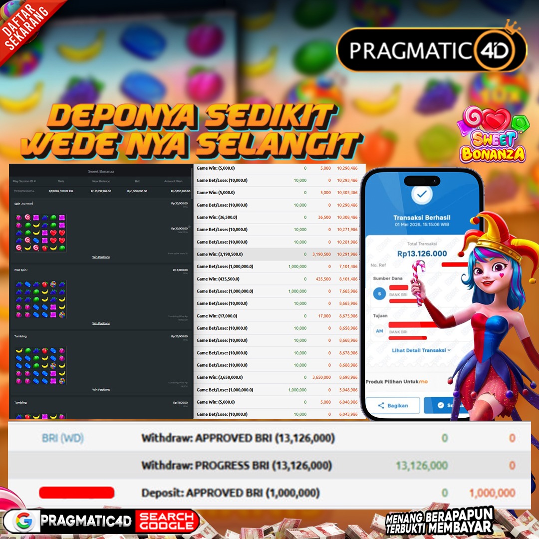 BUKTI KEMENANGAN MEMBER 02 MEI 2026 DI PRAGMATIC4D 13 JUTA