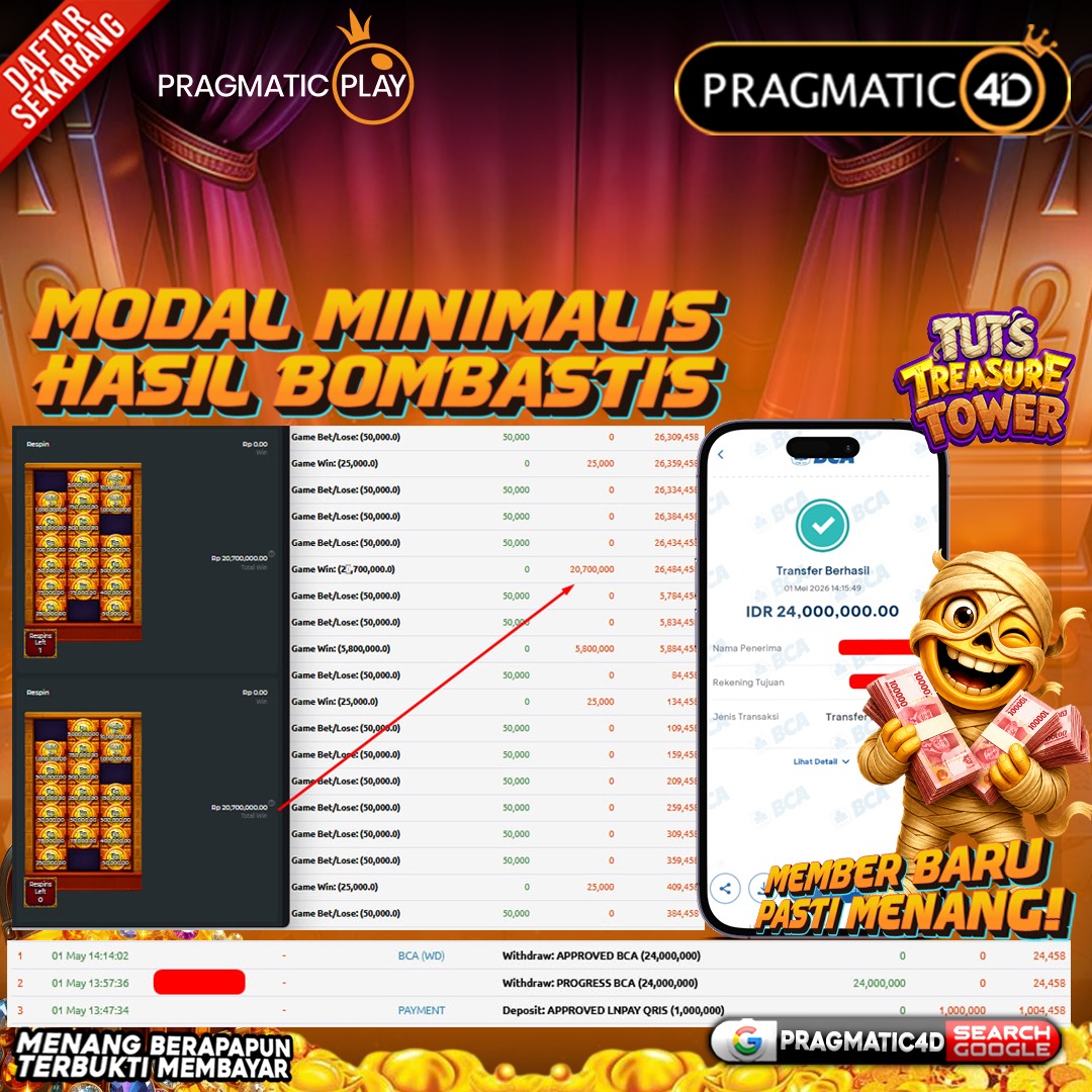 BUKTI KEMENANGAN MEMBER 02 MEI 2026 DI PRAGMATIC4D 24 JUTA
