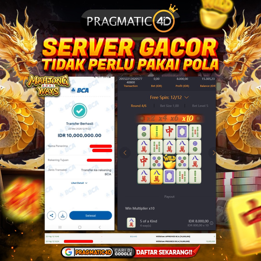BUKTI KEMENANGAN MEMBER22 MEI 2026 DI PRAGMATIC4D 10 JUTA