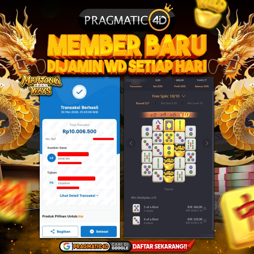 BUKTI KEMENANGAN MEMBER 30 MEI 2026 DI PRAGMATIC4D 10 JUTA