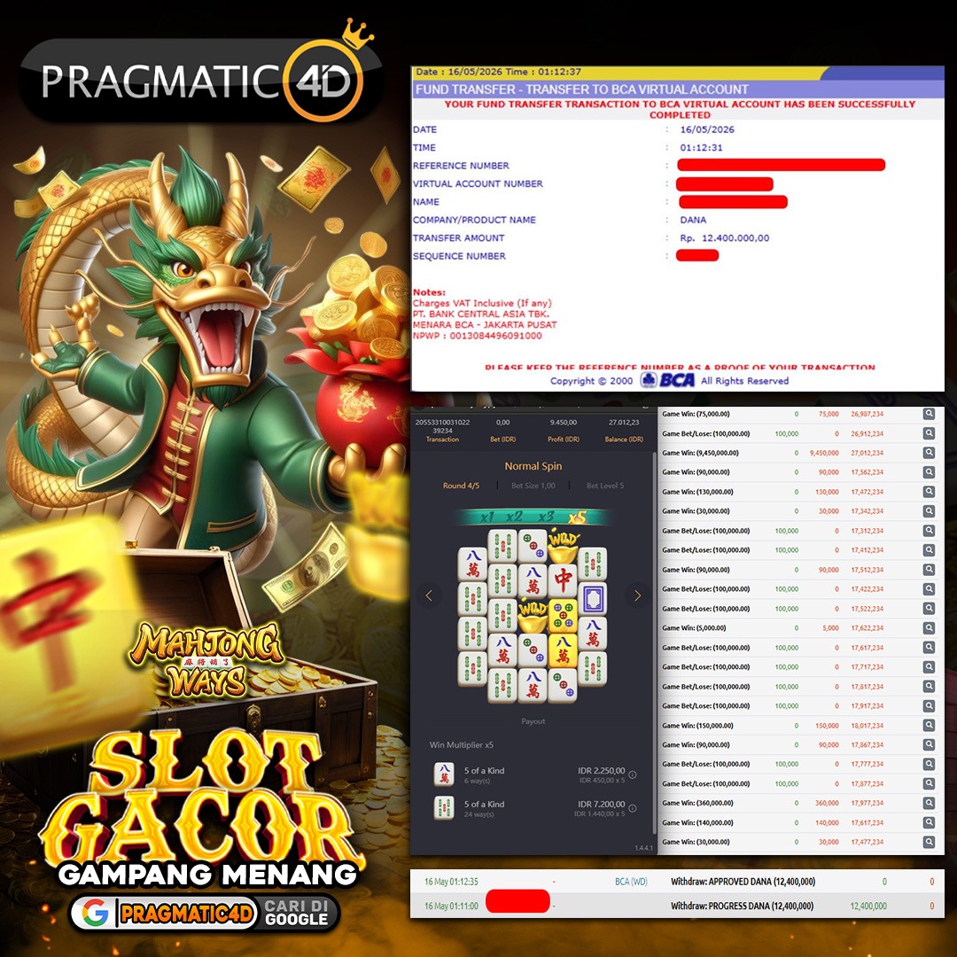BUKTI KEMENANGAN MEMBER 16 MEI 2026 DI PRAGMATIC4D 12 JUTA