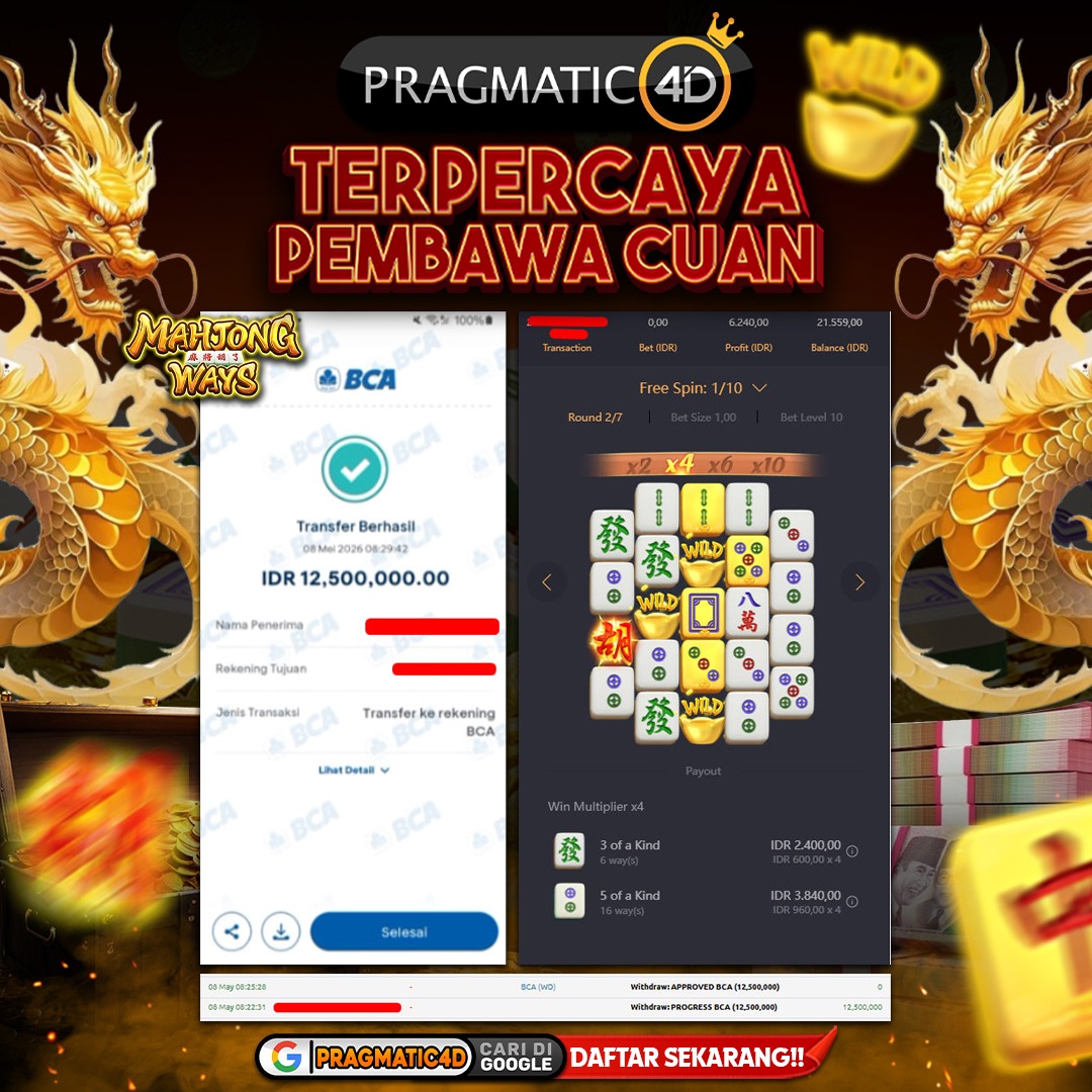 BUKTI KEMENANGAN MEMBER 08 MEI 2026 DI PRAGMATIC4D 12 JUTA