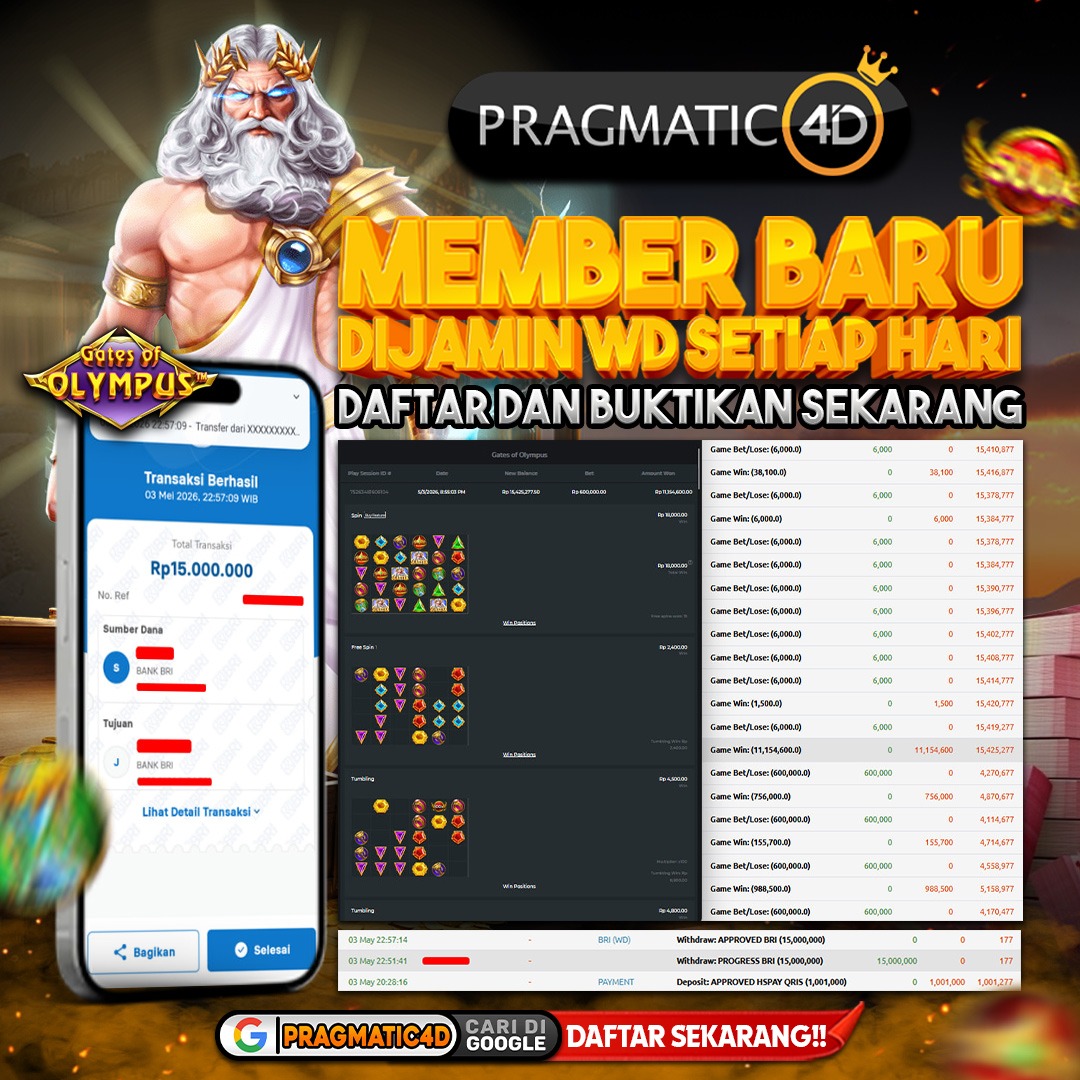 BUKTI KEMENANGAN MEMBER 04 MEI 2026 DI PRAGMATIC4D 15 JUTA