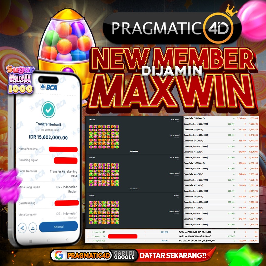 BUKTI KEMENANGAN MEMBER 31 MEI 2026 DI PRAGMATIC4D 15 JUTA