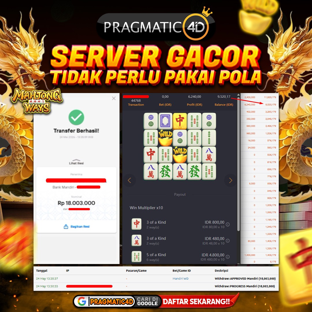 BUKTI KEMENANGAN MEMBER 24 MEI 2026 DI PRAGMATIC4D 18 JUTA