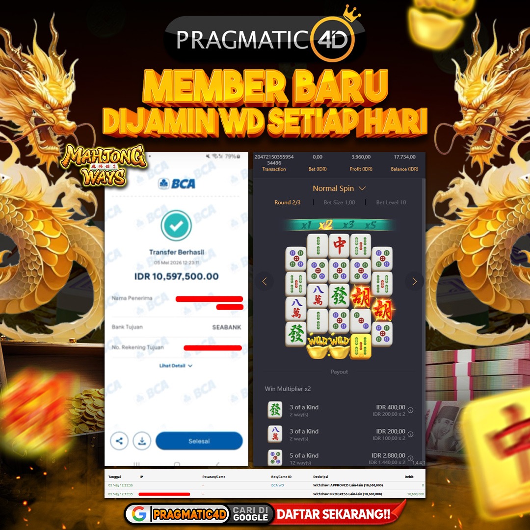 BUKTI KEMENANGAN MEMBER 05 MEI 2026 DI PRAGMATIC4D 10 JUTA