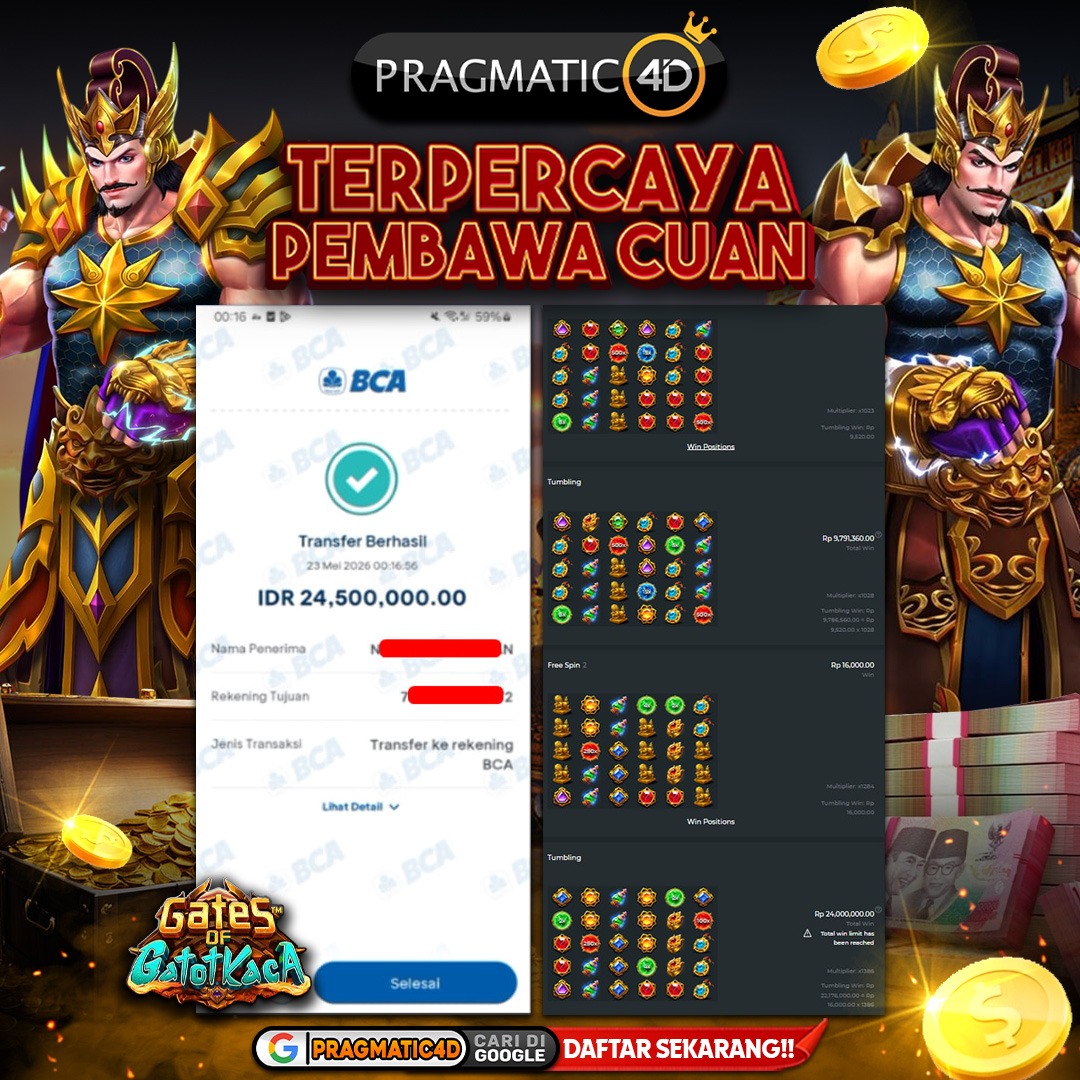 BUKTI KEMENANGAN MEMBER 23 MEI 2026 DI PRAGMATIC4D 24 JUTA