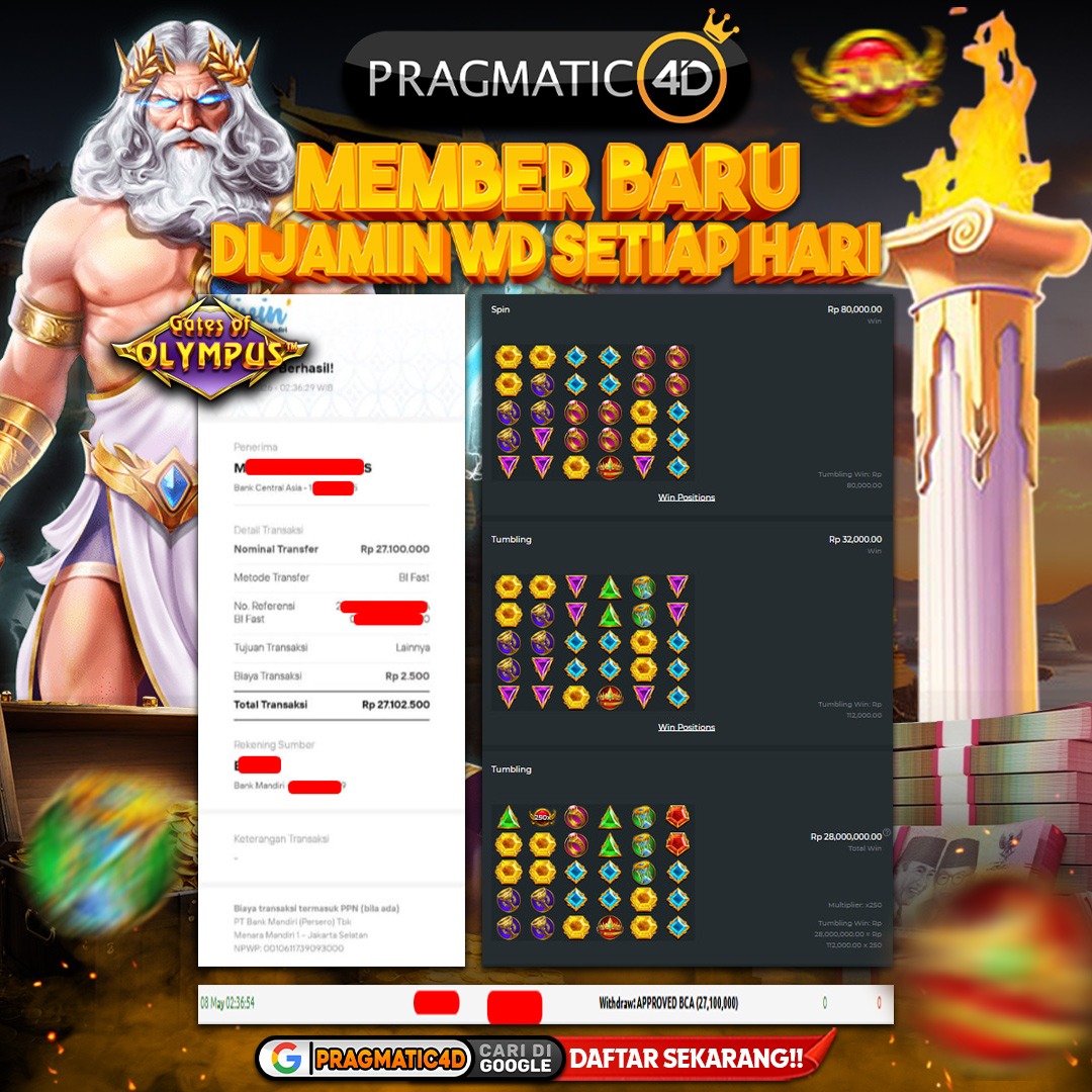 BUKTI KEMENANGAN MEMBER 08 MEI 2026 DI PRAGMATIC4D 27 JUTA