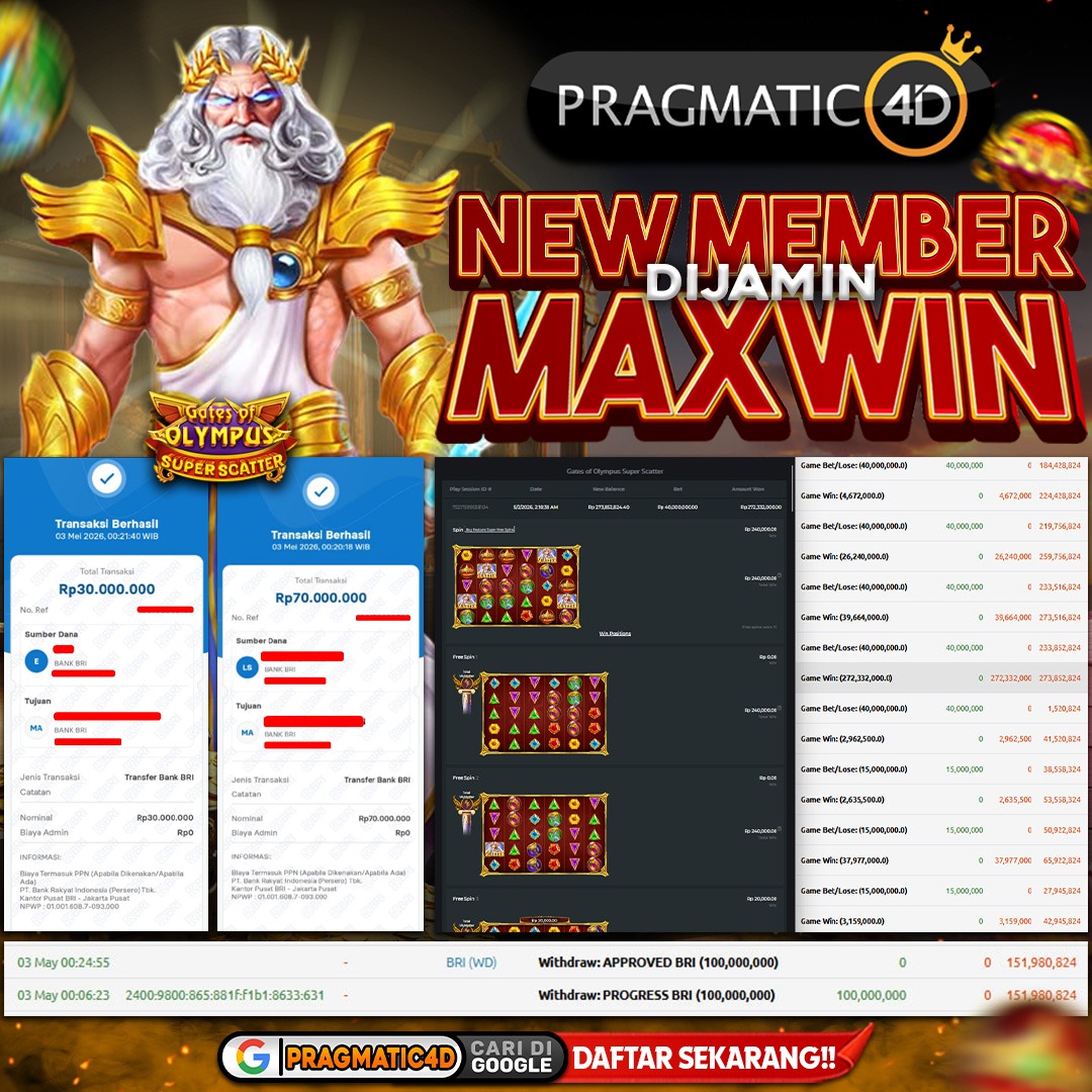 BUKTI KEMENANGAN MEMBER 03 MEI 2026 DI PRAGMATIC4D 100 JUTA