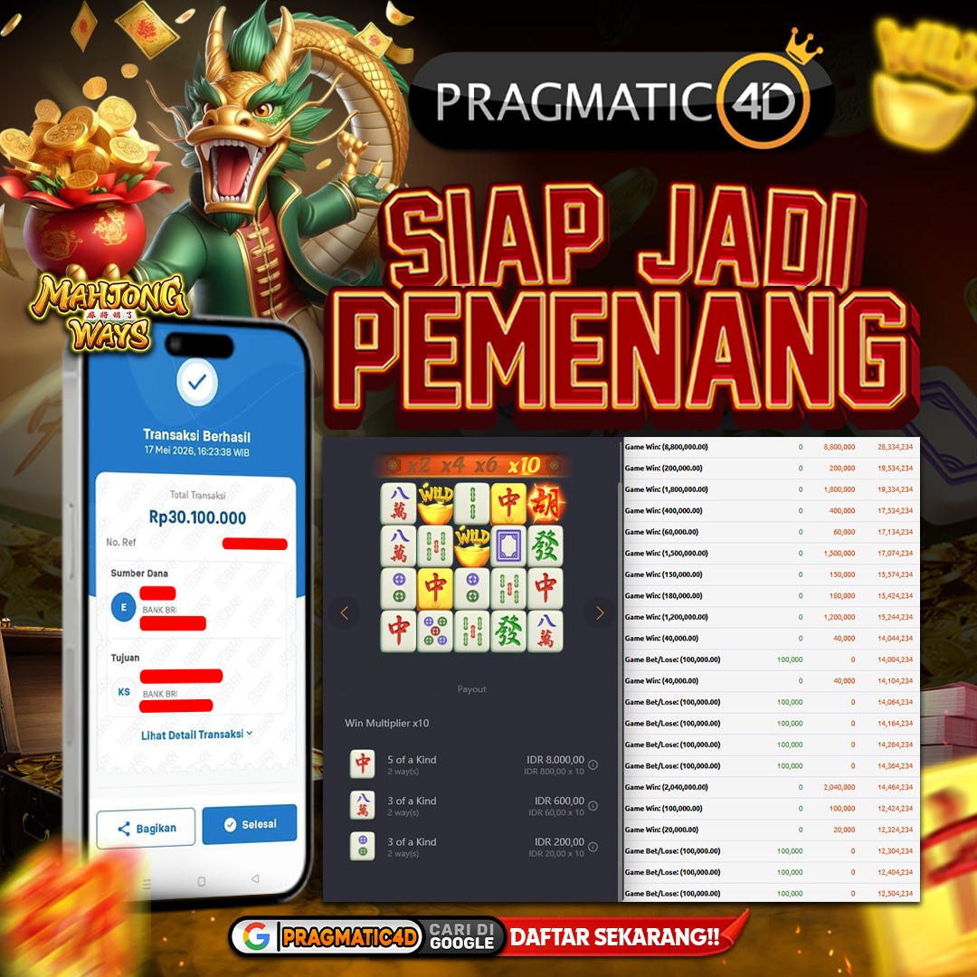 BUKTI KEMENANGAN MEMBER 18 MEI 2026 DI PRAGMATIC4D 30 JUTA