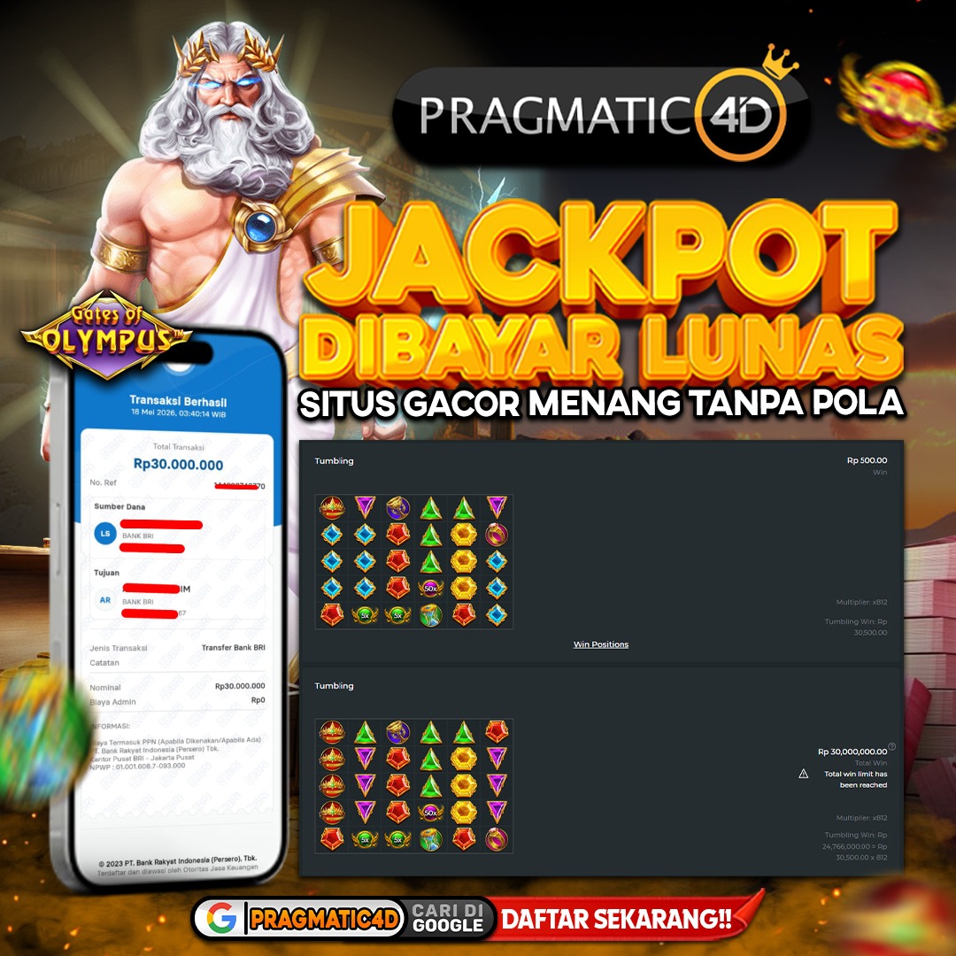 BUKTI KEMENANGAN MEMBER 18 MEI 2026 DI PRAGMATIC4D 30 JUTA