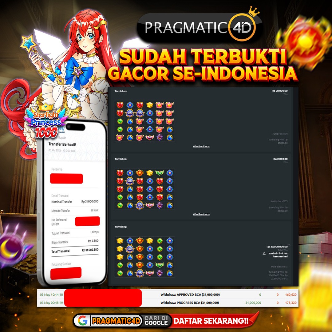 BUKTI KEMENANGAN MEMBER 03 MEI 2026 DI PRAGMATIC4D 31 JUTA
