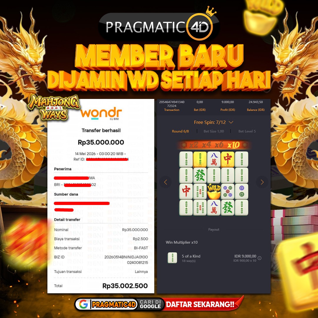 BUKTI KEMENANGAN MEMBER 14 MEI 2026 DI PRAGMATIC4D 35 JUTA