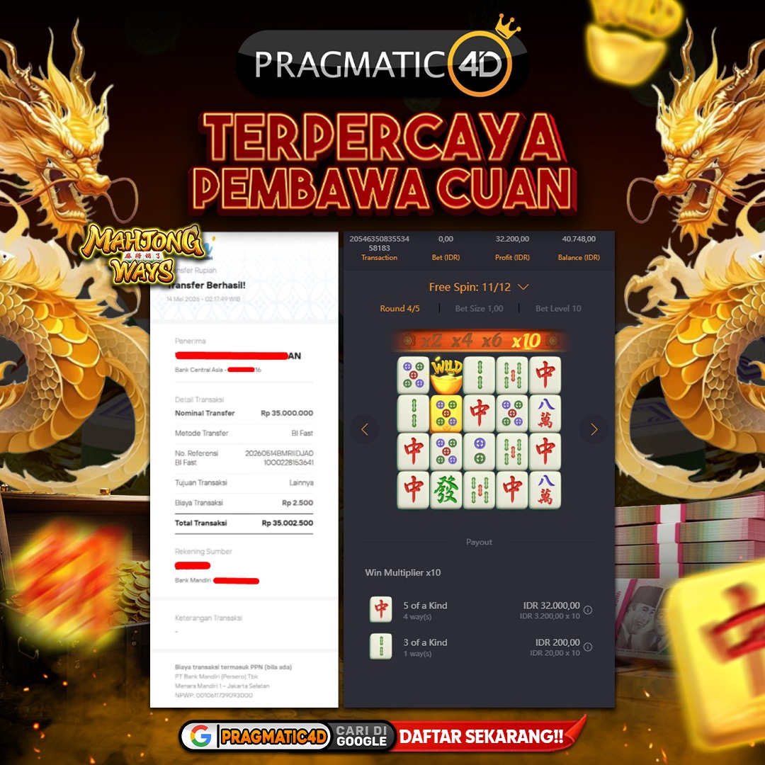 BUKTI KEMENANGAN MEMBER 14 MEI 2026 DI PRAGMATIC4D 35 JUTA