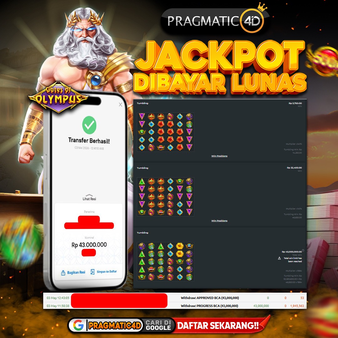 BUKTI KEMENANGAN MEMBER 03 MEI 2026 DI PRAGMATIC4D 43 JUTA