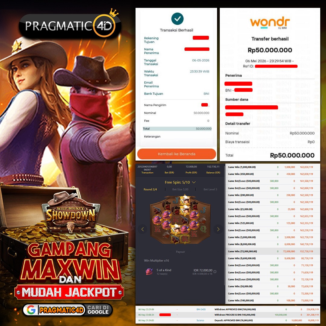 BUKTI KEMENANGAN MEMBER 07 MEI 2026 DI PRAGMATIC4D 100 JUTA