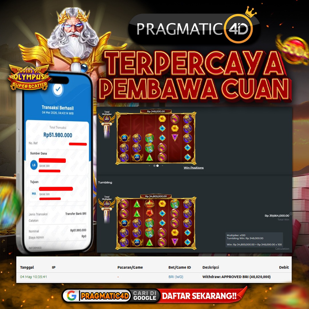 BUKTI KEMENANGAN MEMBER 04 MEI 2026 DI PRAGMATIC4D 51 JUTA