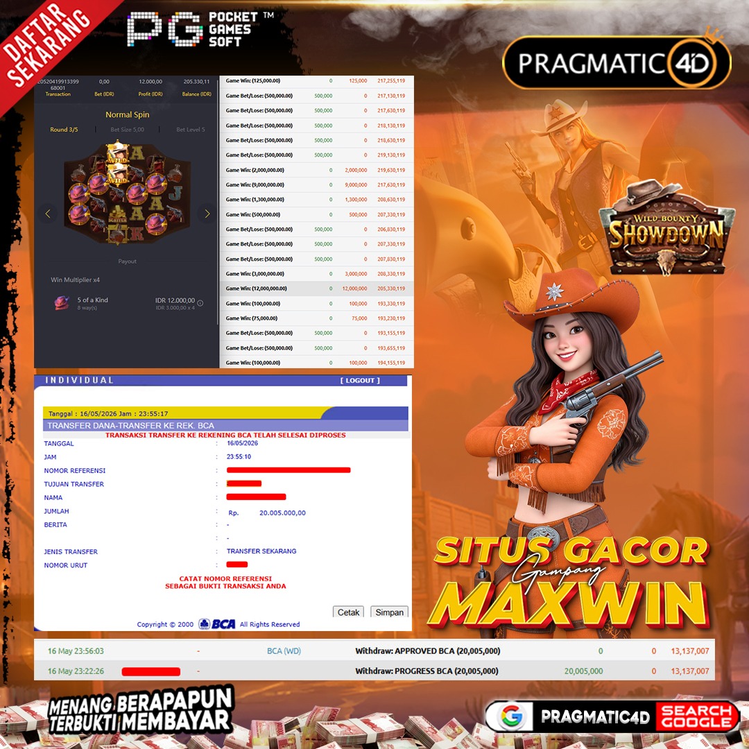 BUKTI KEMENANGAN MEMBER 17 MEI 2026 DI PRAGMATIC4D 20 JUTA
