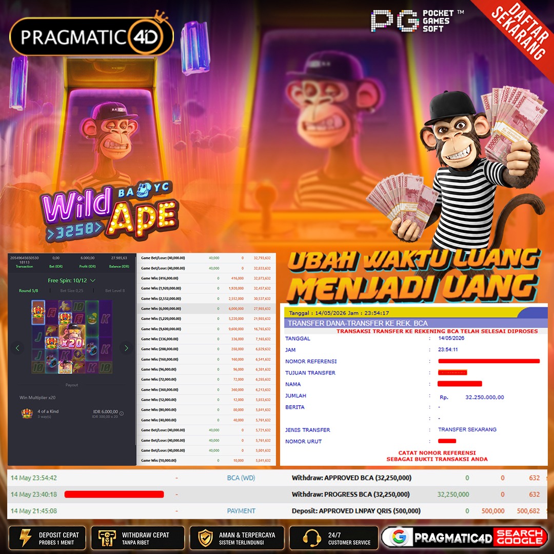 BUKTI KEMENANGAN MEMBER 15 MEI 2026 DI PRAGMATIC4D 32 JUTA