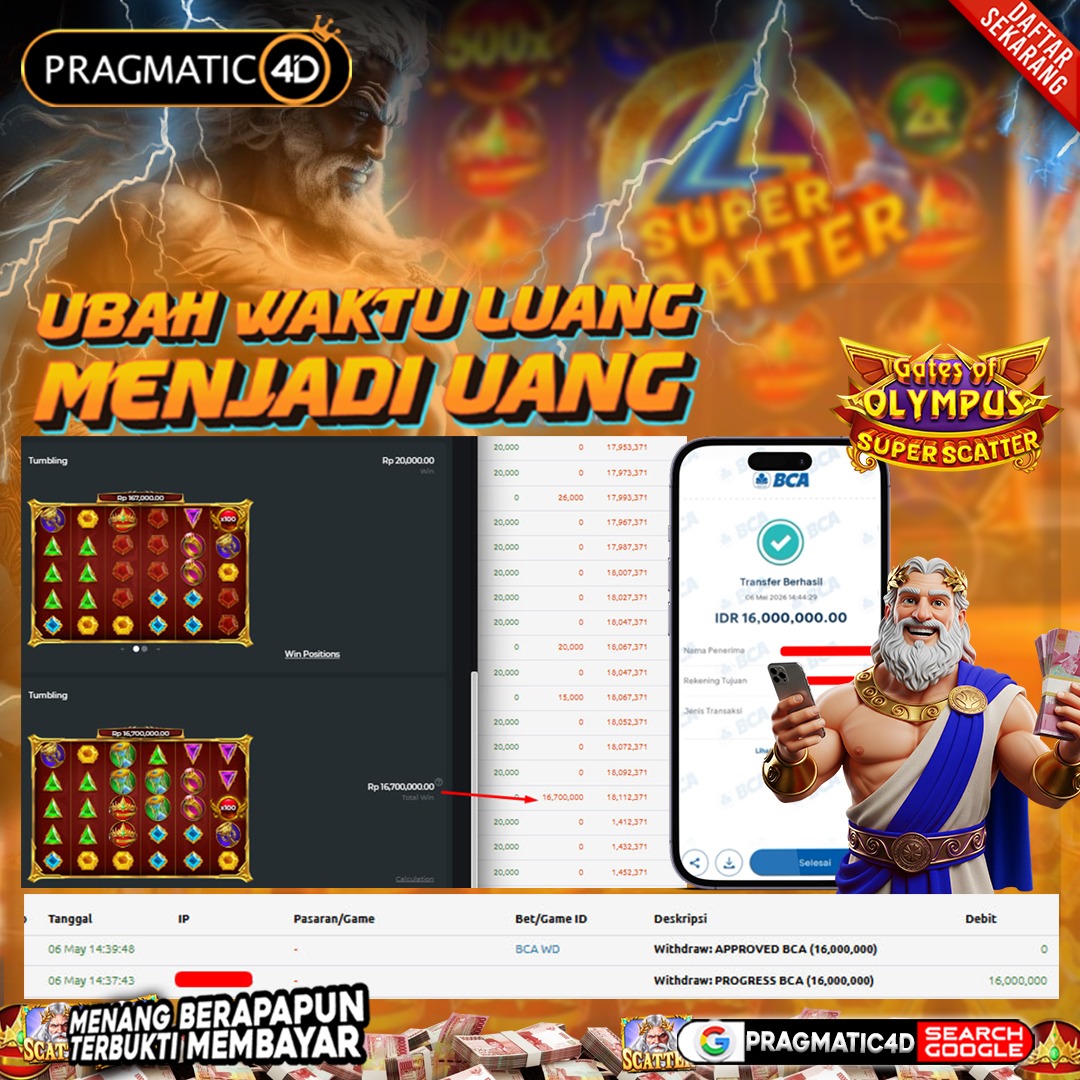 BUKTI KEMENANGAN MEMBER 06 MEI 2026 DI PRAGMATIC4D 16 JUTA