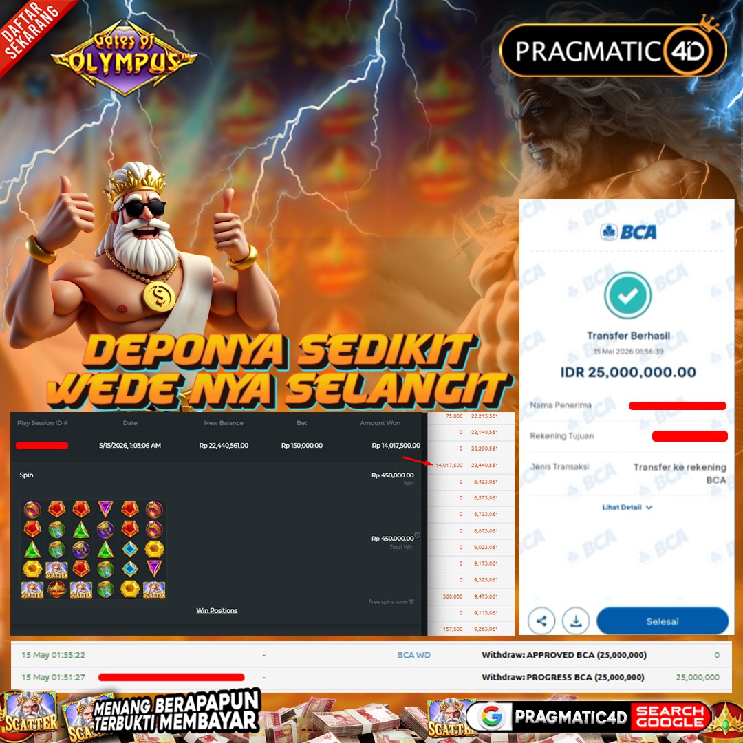 BUKTI KEMENANGAN MEMBER 15 MEI 2026 DI PRAGMATIC4D 25 JUTA