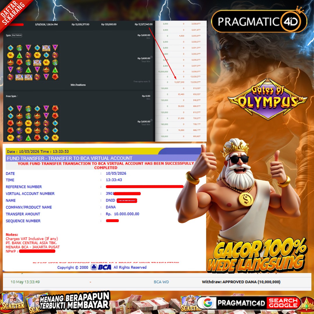 BUKTI KEMENANGAN MEMBER 10 MEI 2026 DI PRAGMATIC4D 10 JUTA