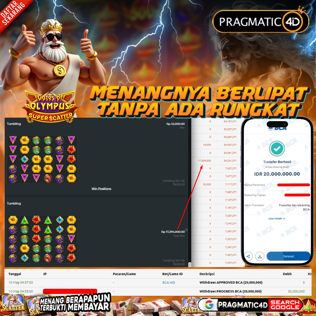 BUKTI KEMENANGAN MEMBER 10 MEI 2026 DI PRAGMATIC4D 20 JUTA