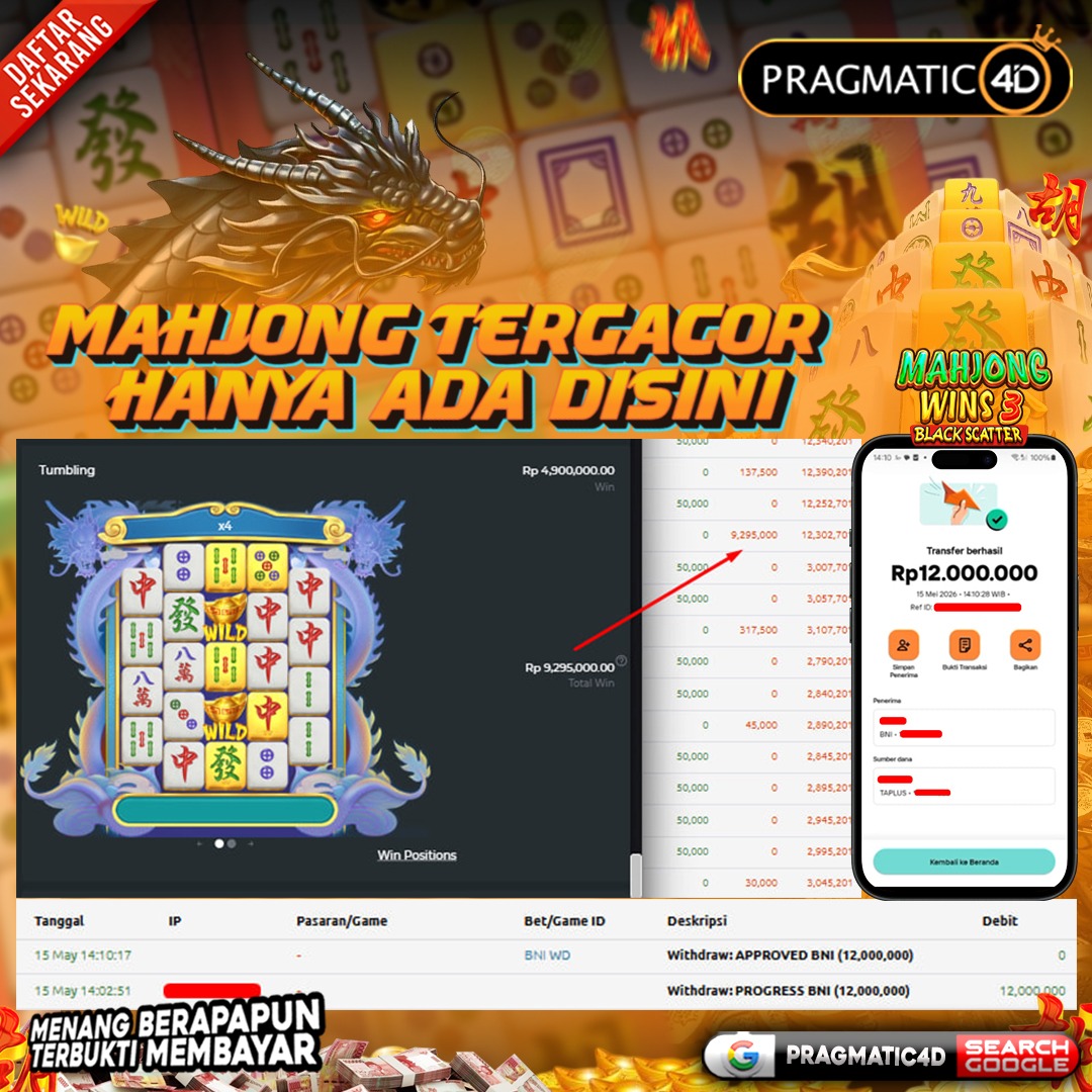 BUKTI KEMENANGAN MEMBER 15 MEI 2026 DI PRAGMATIC4D 12 JUTA