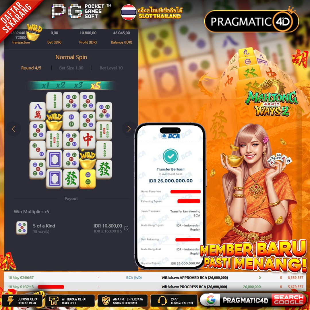 BUKTI KEMENANGAN MEMBER 10 MEI 2026 DI PRAGMATIC4D 26 JUTA