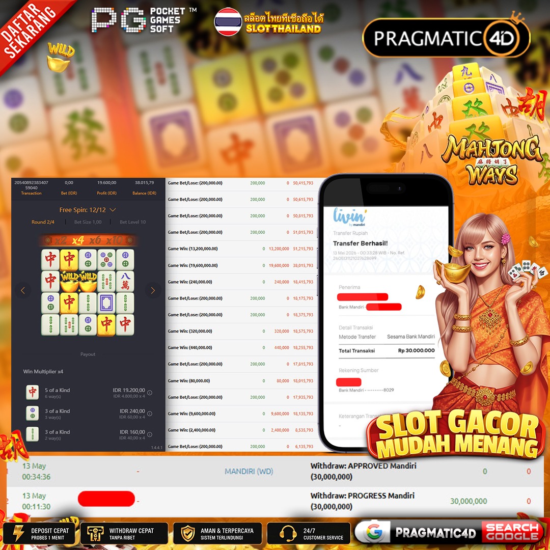 BUKTI KEMENANGAN MEMBER 13 MEI 2026 DI PRAGMATIC4D 30 JUTA