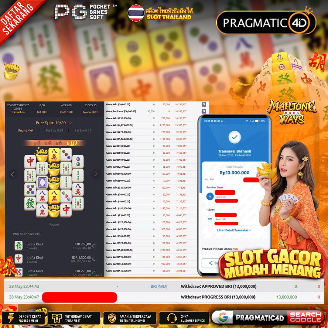 BUKTI KEMENANGAN MEMBER 29 MEI 2026 DI PRAGMATIC4D 13 JUTA