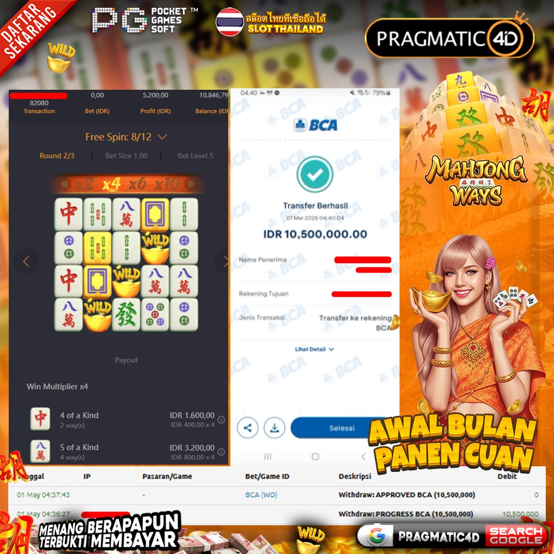 BUKTI KEMENANGAN MEMBER 01 MEI 2026 DI PRAGMATIC4D 10 JUTA
