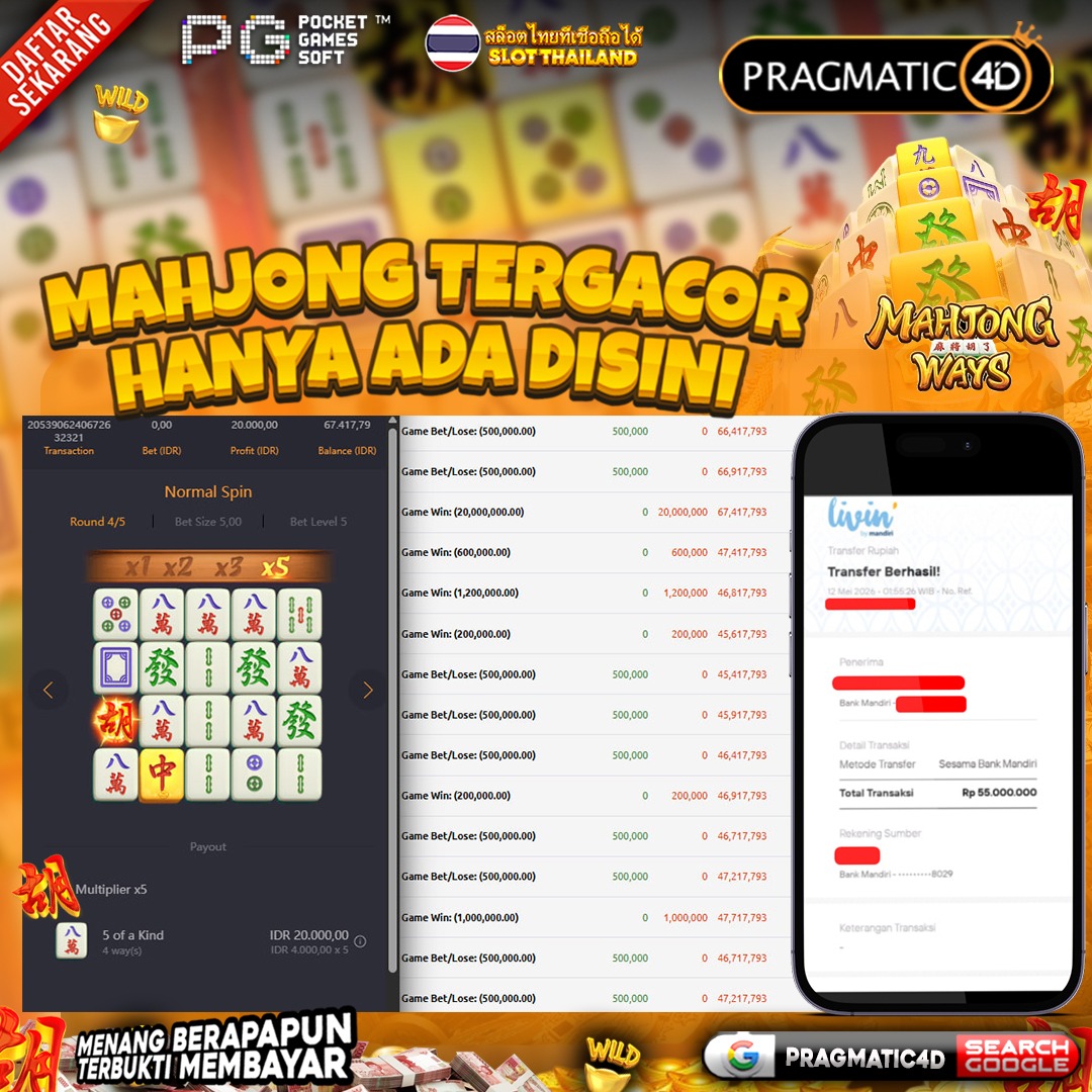 BUKTI KEMENANGAN MEMBER 13 MEI 2026 DI PRAGMATIC4D 55 JUTA