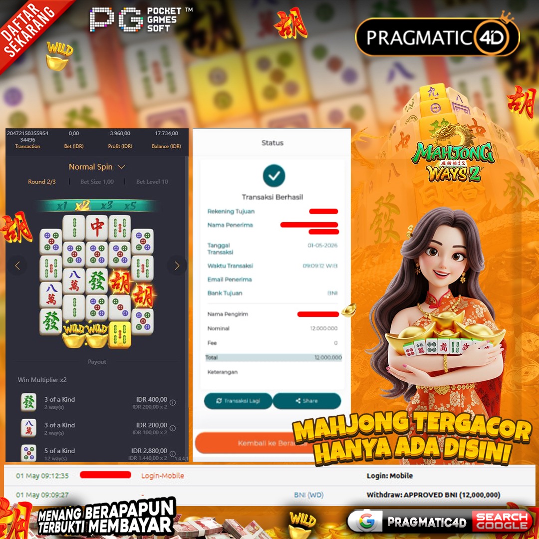 BUKTI KEMENANGAN MEMBER 01 MEI 2026 DI PRAGMATIC4D 12 JUTA