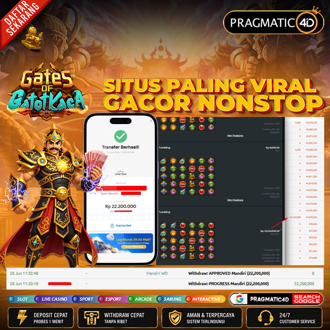 BUKTI KEMENANGAN MEMBER 28 JUNI 2026 DI PRAGMATIC4D 22 JUTA
