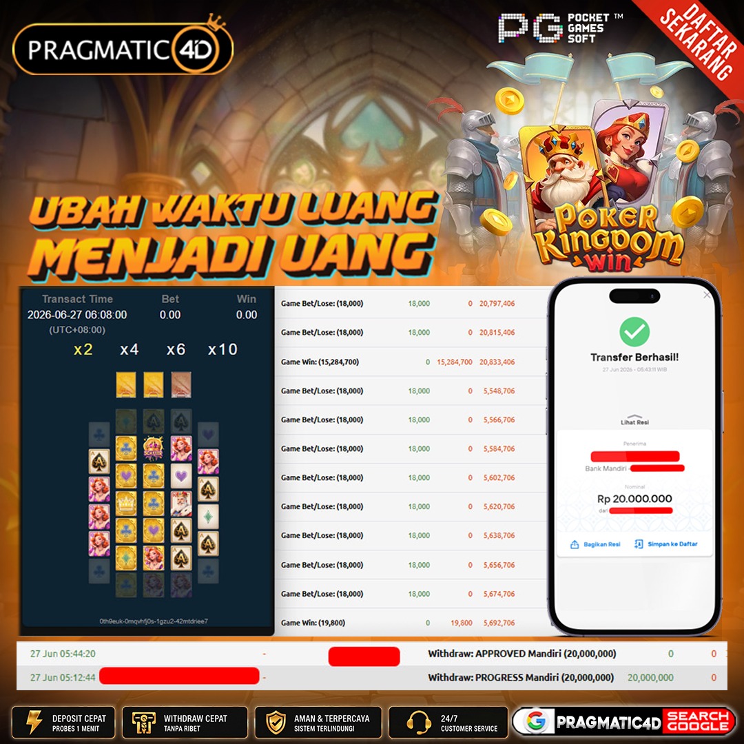 BUKTI KEMENANGAN MEMBER 27 JUNI 2026 DI PRAGMATIC4D 20 JUTA