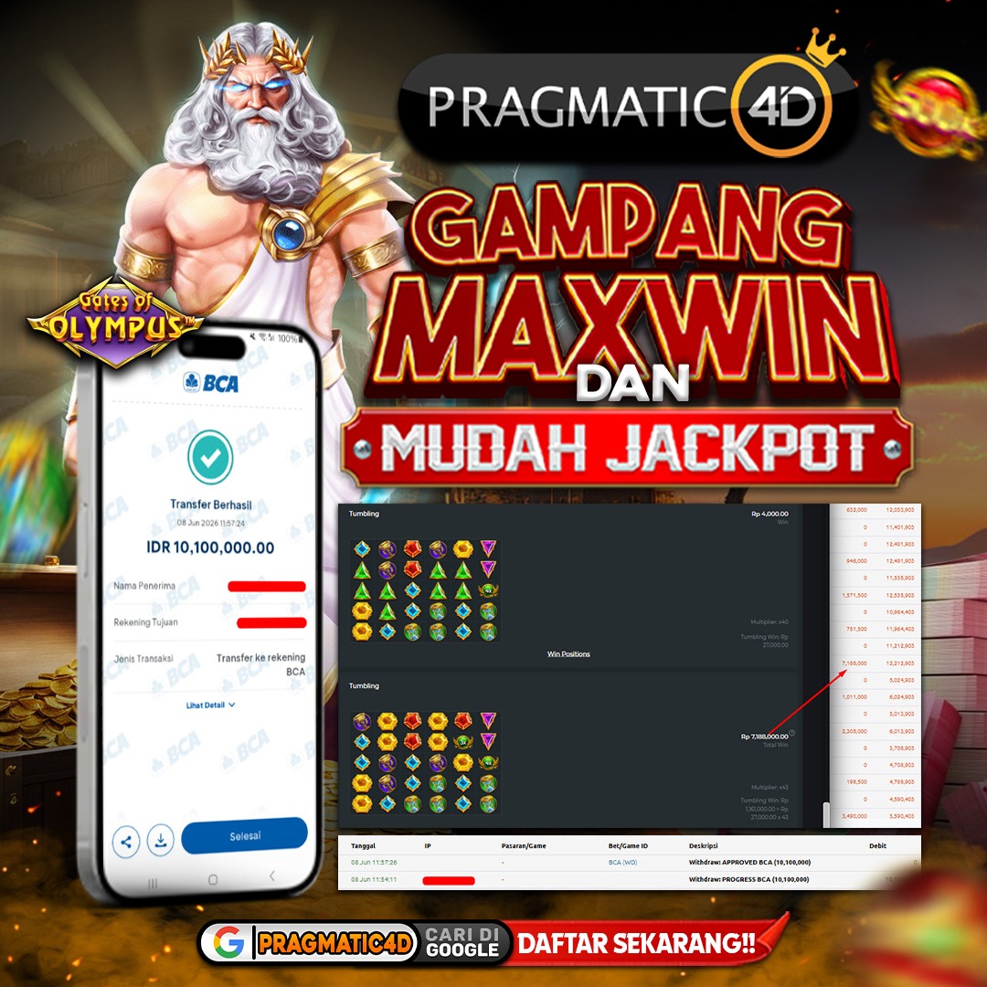 BUKTI KEMENANGAN MEMBER 08 JUNI 2026 DI PRAGMATIC4D 10 JUTA