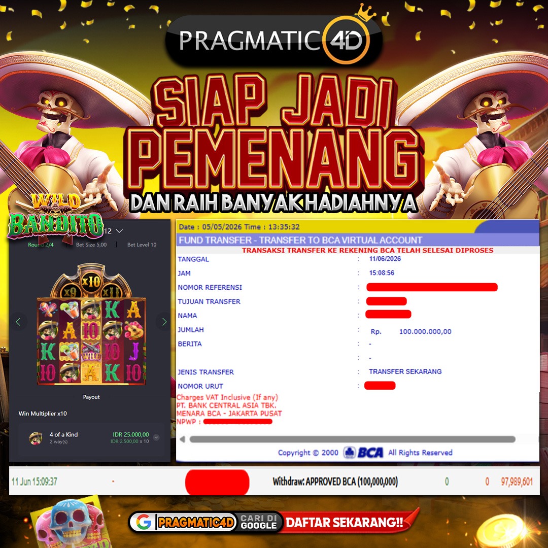 BUKTI KEMENANGAN MEMBER 12 JUNI 2026 DI PRAGMATIC4D 100 JUTA