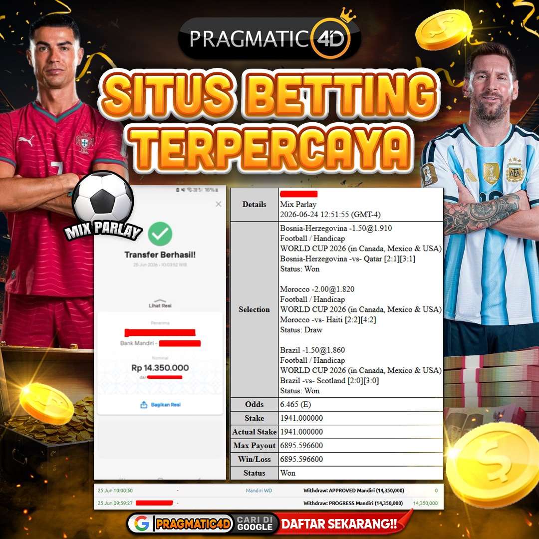 BUKTI KEMENANGAN MEMBER 25 JUNI 2026 DI PRAGMATIC4D 14 JUTA
