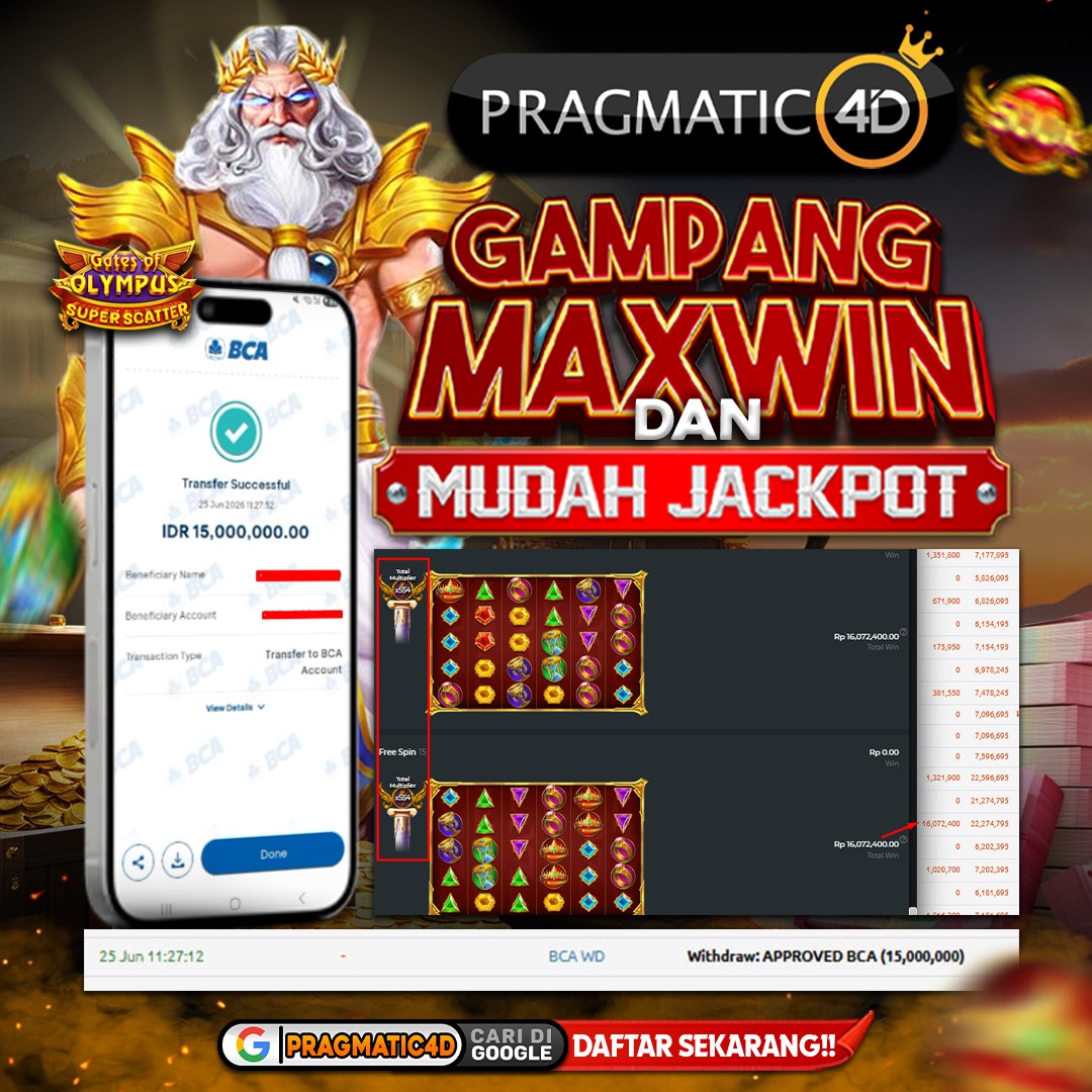 BUKTI KEMENANGAN MEMBER 25 JUNI 2026 DI PRAGMATIC4D 15 JUTA