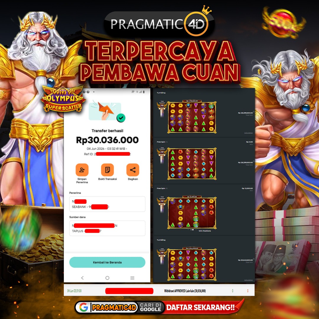 BUKTI KEMENANGAN MEMBER 04 JUNI 2026 DI PRAGMATIC4D 30 JUTA