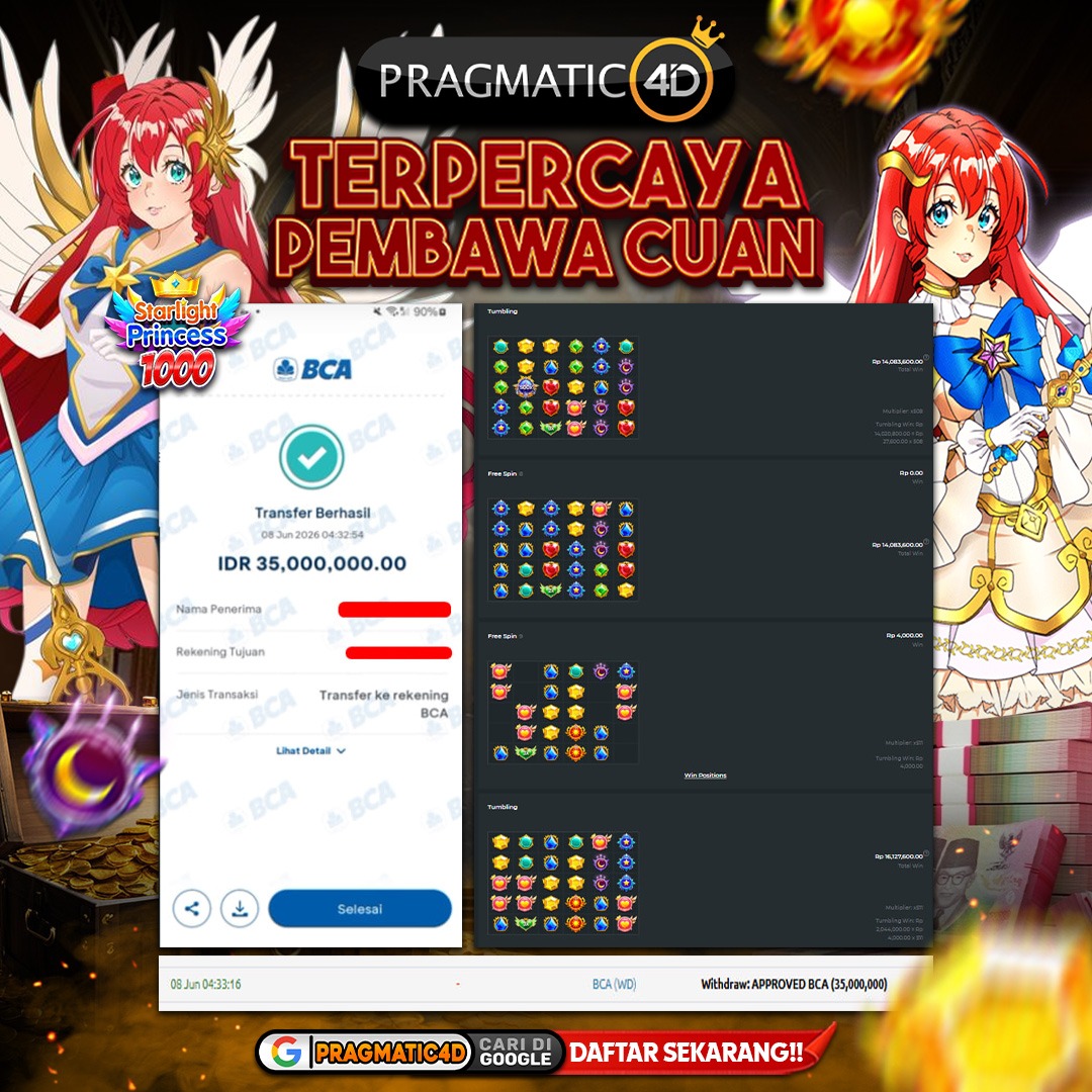 BUKTI KEMENANGAN MEMBER 08 JUNI 2026 DI PRAGMATIC4D 35 JUTA