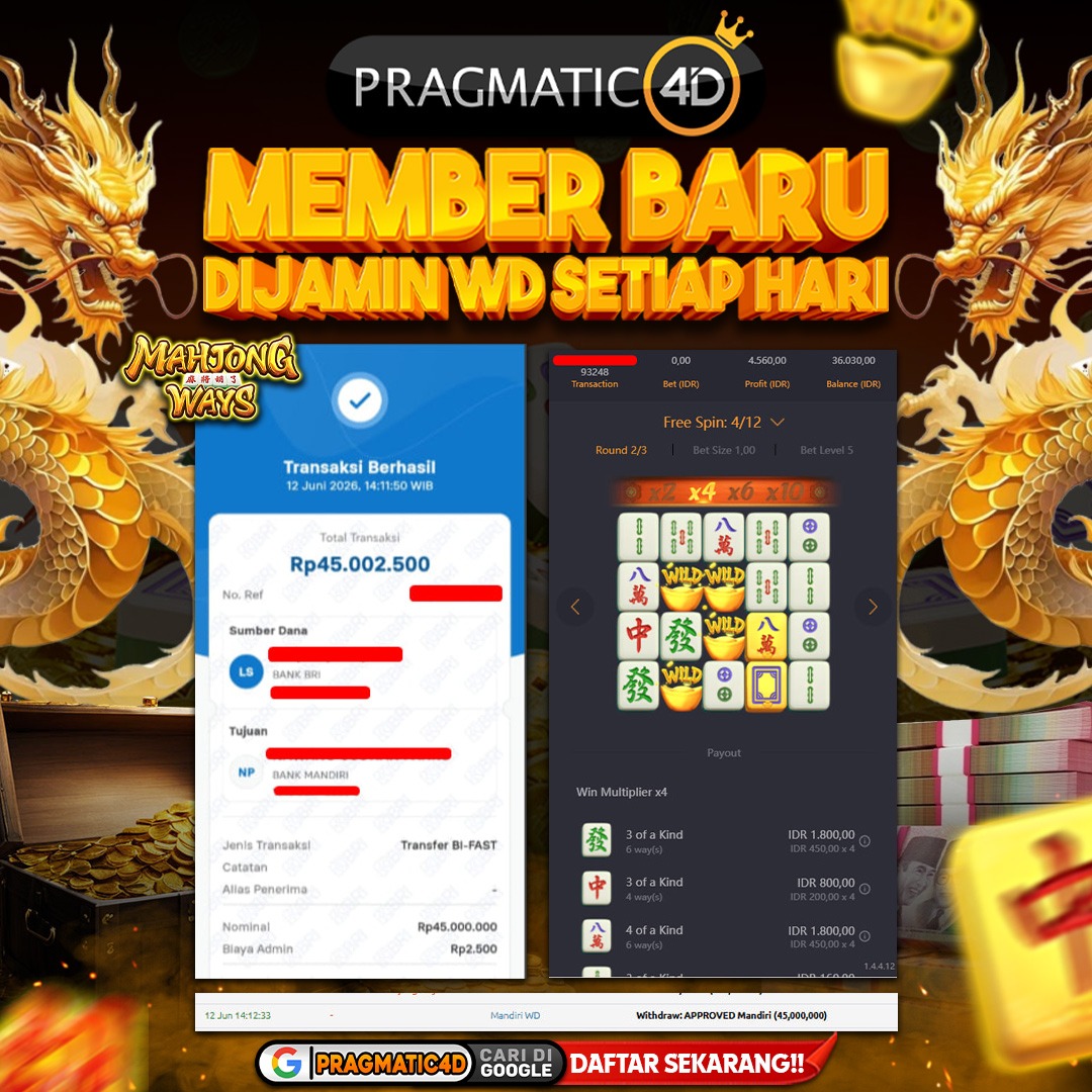 BUKTI KEMENANGAN MEMBER 12 JUNI 2026 DI PRAGMATIC4D 45 JUTA