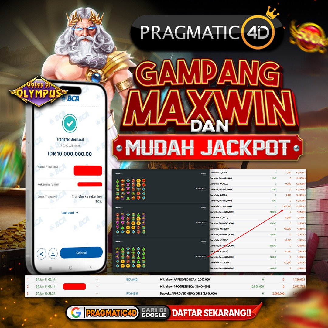 BUKTI KEMENANGAN MEMBER 29 JUNI 2026 DI PRAGMATIC4D 10 JUTA