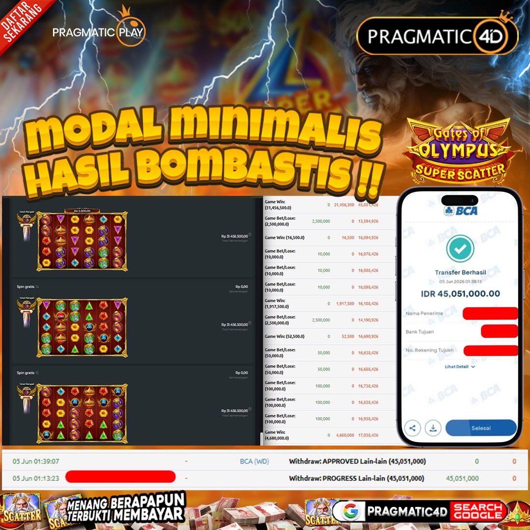 BUKTI KEMENANGAN MEMBER 05 JUNI 2026 DI PRAGMATIC4D 45 JUTA
