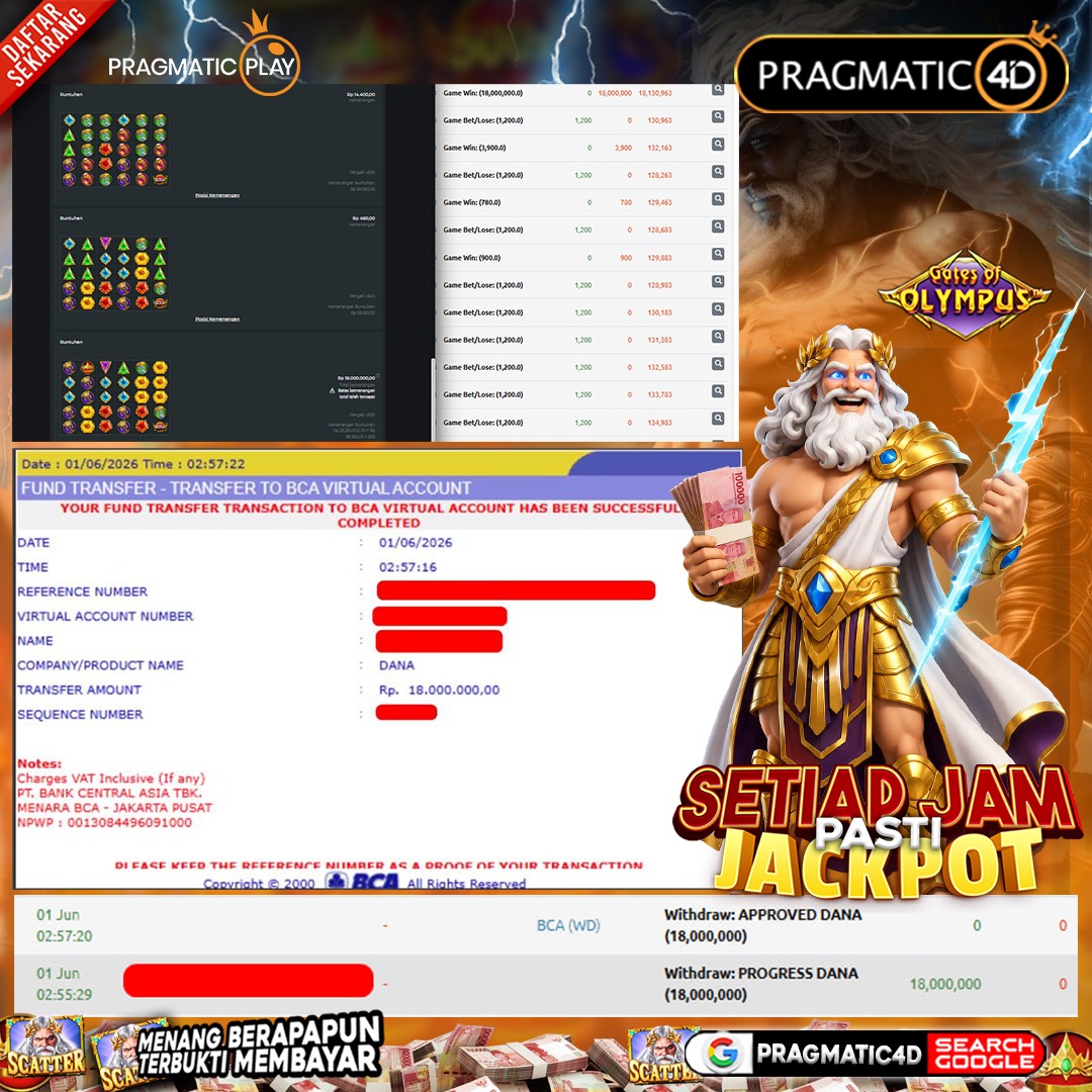 BUKTI KEMENANGAN MEMBER 01 JUNI 2026 DI PRAGMATIC4D 18 JUTA