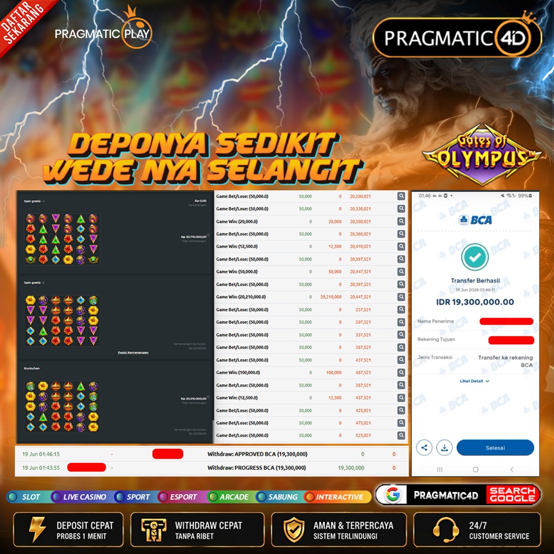 BUKTI KEMENANGAN MEMBER 19 JUNI 2026 DI PRAGMATIC4D 19 JUTA
