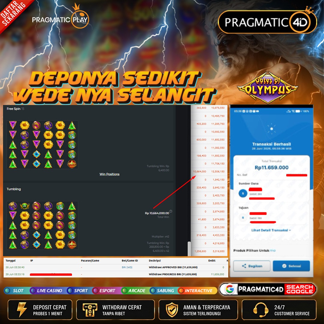 BUKTI KEMENANGAN MEMBER 28 JUNI 2026 DI PRAGMATIC4D 11 JUTA