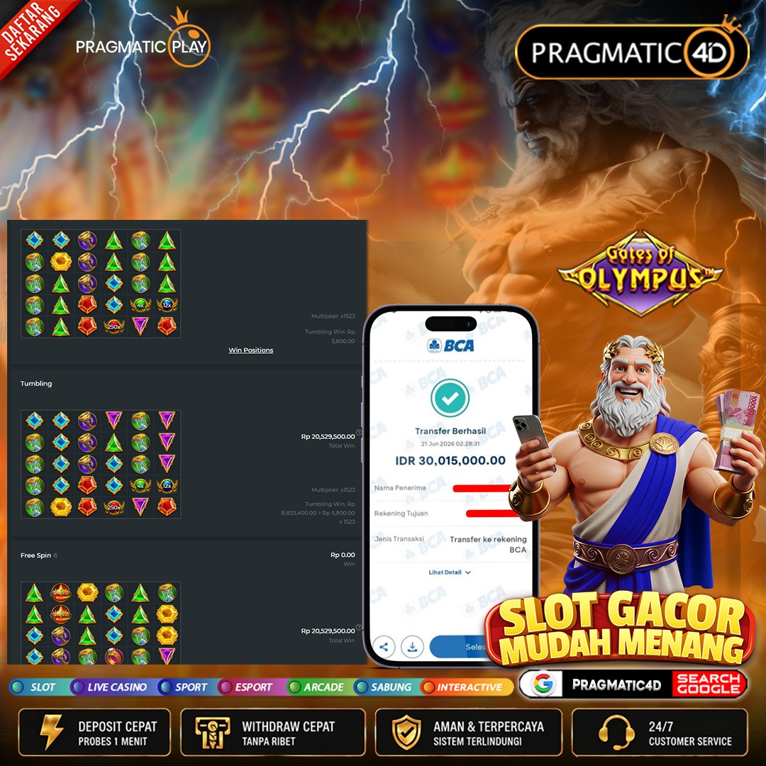 BUKTI KEMENANGAN MEMBER 21 JUNI 2026 DI PRAGMATIC4D 30 JUTA